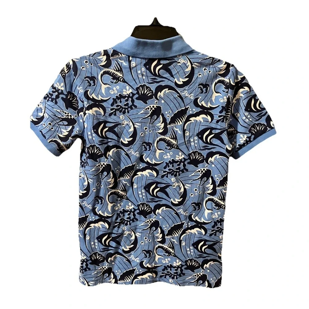 Polo Ralph Lauren Polo Shirt Boys Sz M 10-12‎ Reef Print Cotton Mesh